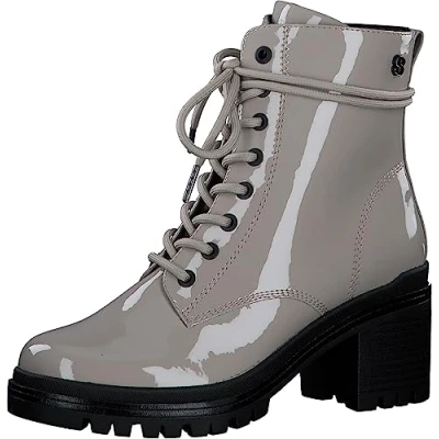 Abbildung von s.Oliver Damen Stiefeletten mit Absatz Lack Blockabsatz Vegan Braun (Taupe Patent), 40