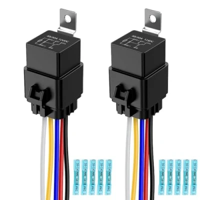 Abbildung von Gebildet 2pcs 40/30A 12V Wasserdichtes Relais Kabelsatz Set 5 PIN SPDT im Bosch Stil mit Robuster 12AWG Kabel+10pcs Blauer Hotmelt Steckverbinder