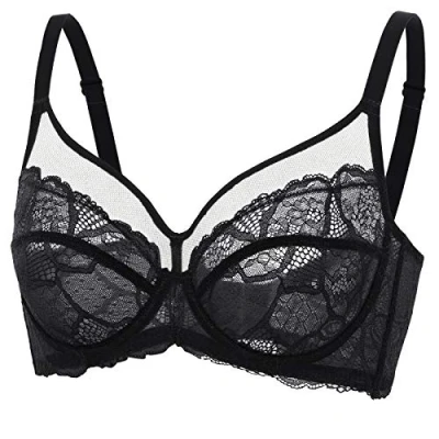 Abbildung von DOBREVA Damen Spitzen Minimizer BH mit Bügel Große Brüste Sexy Vollschalen Ungefüttert Schwarz 80B