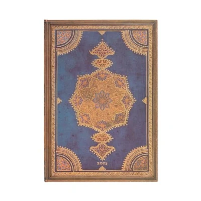 Abbildung von Safavid Indigo (Safavid Binding Art) Grande 12 month Vertical Hardback Dayplanner 2025 (Elastic Band Closure): tydzień na dwóch stronach, zamykany gumkę, papier 100 gsm