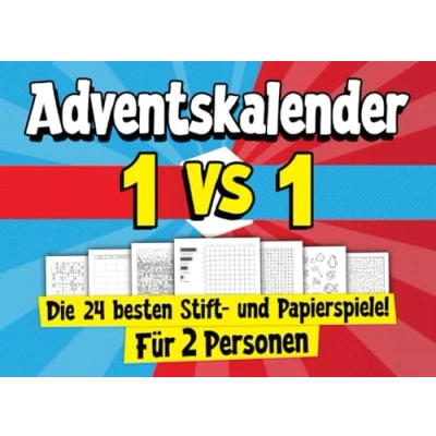 Abbildung von 1 vs Adventskalender für zwei Personen: Die 24 besten Stift und Papierspiele! Wer gewinnt das Adventsduell?