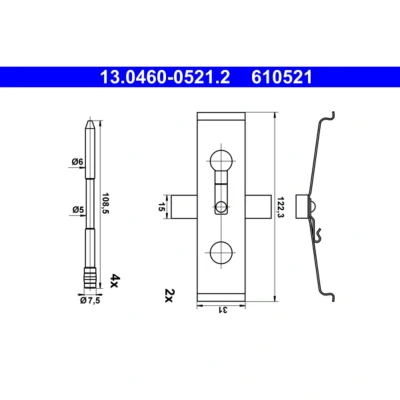Abbildung von ATE 13.0460 0521.2 Zubehörsatz, Scheibenbremsbelag AUDI: TT Coupe, A3 Sportback, SEAT: Leon III ST