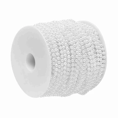 Abbildung von Zerodis Künstliche Perlen Perlenschnur Kunstperle Perlengirland für Armband Vorhang Hochzeit Weihnachten Dekor Beige Weiß 40m/Rolle 4mm(Weiß)