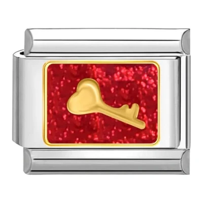 Abbildung von Quiges 9mm Italian Style Charm Modul aus Edelstahl Herz mit Schlüssel für italienische Armbänder