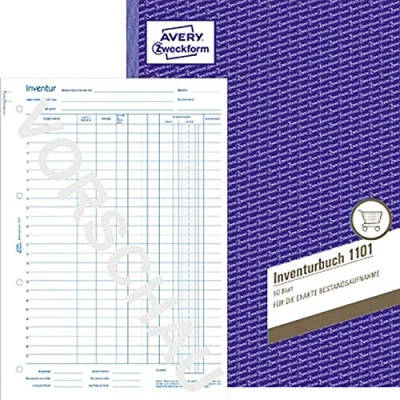 Abbildung von AVERY Zweckform 1101 Inventurbuch (A4, 50 Inventurformulare, mikroperforiert und 4 fach gelocht, zur regelmäßigen exakten Bestandsaufnahme, hand schreibmaschinengerechter Zeilenabstand) weiß