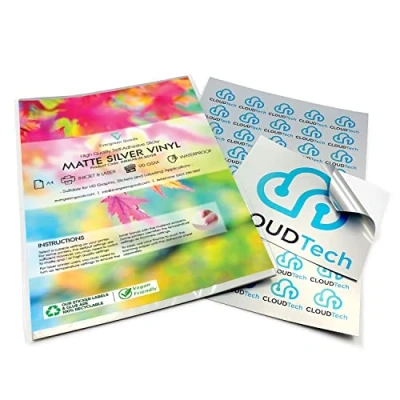 Abbildung von Evergreen Goods 10 Blatt A4 Matt Silber Metallisch vinyl sticker papier Etikett wasserfestes für Inkjet und Laserdrucker geeignet Cricut, Silhouette andere Schneidegeräte