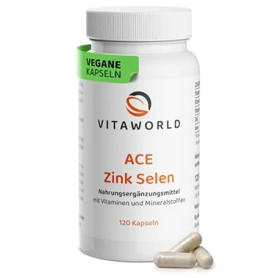 Abbildung von vitaworld ACE Zink + Selen, Ergänzt mit Vitaminen A, C und E in Optimaler Dosierung, Vegan, 120 Kapseln