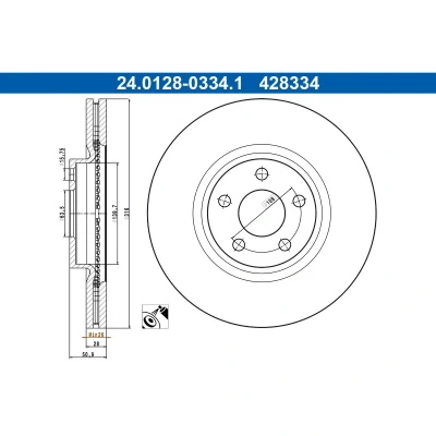 Abbildung von ATE Bremsscheibe FORD: Galaxy Mk3 MPV, S Max Mk2 316,0mm 28,0mm 5 108,0mm Belüftet 24.0128 0334.1 Bremsscheiben, Scheibenbremsen
