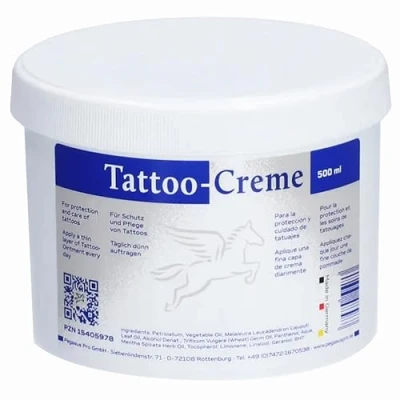 Abbildung von Pegasus Pro Tattoo Creme, 500ml, Tägliche Pflege &amp; Aftercare für Intensiven Tattooschutz, Feuchtigkeitsspendend Mit Cajeputöl, Weizenkeimöl und Dexpanthenol, Made in Germany