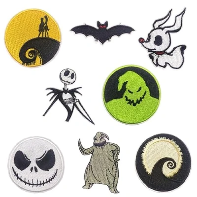 Abbildung von LYSPJEWY Bestickte Aufnäher für Halloween, Albtraum, Weihnachten, zum Aufnähen oder Aufbügeln, Kleidung, Jacken, Jeans, 8 Stück