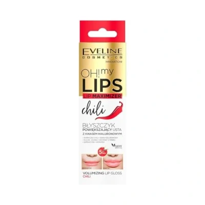 Abbildung von Eveline Cosmetics Oh! My Lips Plumping Lipgloss mit Hyaluronsäure &amp; Chili Extrakt Sofortiger Volumen Booster, Avocado, Hanf, Macadamia Rizinusöl Mix, Pflegende Regenerierende Formel 4.5 ML