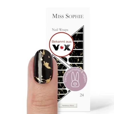 Abbildung von Miss Sophie Nagelfolie Marbleous Black Muster, Metallic, Schwarz, Nail Wraps 24 ultra dünne selbstklebende langanhaltende Nagelfolien