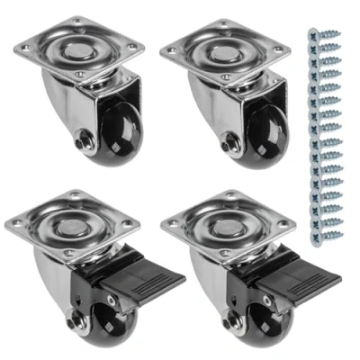 Abbildung von GTV Möbelrollen BRAZIL, Lenkrollen, 4 Stück set Rollen für Möbel: 2x mit Bremse, ohne aus Stahl und Gummi, +16 konische Schrauben 4x16, Durchmesser: 35 mm, Farbe: Schwarz