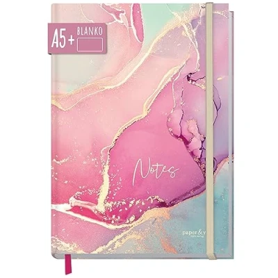 Abbildung von paper&amp;you® Notizbuch A5+ blanko mit Gummiband [Silky Pink] 156 Seiten, 78 Blatt als Bullet Journal Skizzenheft Skizzenbuch Tagebuch Notizheft nachhaltig &amp; klimafreundlich