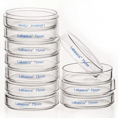 Abbildung von Labasics 10er Pack Glas Petrischalen, 75x15 mm Autoklavierbare Zellkulturschalen aus Borosilikatglas Petrischalen mit Durchsichtigem Deckel für Labor