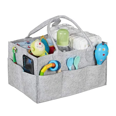Abbildung von Relaxdays Baby Windel Caddy, 11 Fächer, entnehmbare Trenner, tragbare Filztasche, Auto &amp; Wickeltisch Organizer, hellgrau