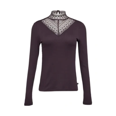 Abbildung von QS UND Stehkragen Langarmshirt, Damen, Größe: Large, Aubergine