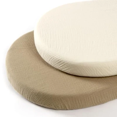 Abbildung von lulumoon Musselin Stubenwagen Spannbettlaken Set: Kinderwagen Matratzenbezug für Beistellbett und Wiege 100% Baumwolle 90x40cm 2er Pack (Weiß Gelb)