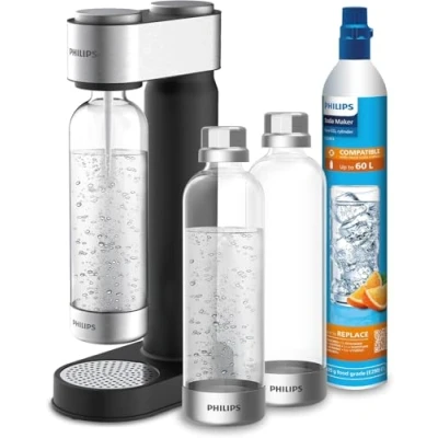 Abbildung von Philips ADD4902BKA/10 Wassersprudler GoZero, 3x 1l BPA freie Wasserflasche aus Kunststoff, 1x CO2 Zylinder für bis zu 60l Wasser mit Kohlensäure, Schwarz