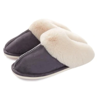 Abbildung von Lastia Damen Hausschuhe Winter Warm Faux Pelz Slipper Weiche Flache Plüsch Pantoffel Rutschfeste Outdoor/Indoor 40.5/42 EU, Etikettgröße: 290 (44 45), Dunkelgrau 05