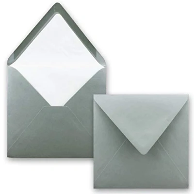 Abbildung von 50x Briefumschläge Quadratisch 16 x cm in Anthrazit (Grau) Umschläge mit weißem Seidenfutter Kuverts ohne Fenster &amp; Nassklebung Für Einladungskarten zu Hochzeit und Geburtstag