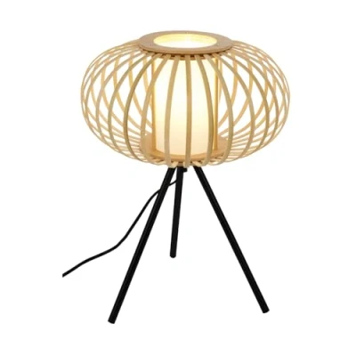 Abbildung von BRILONER Bambus Nachttischlampe, Schreibtischlampe Holz, Tischlampe Kabelschalter, Leselampe, Boho, Zimmer Deko, Lampe, E27 Fassung, 28x39,5 cm (DxH)