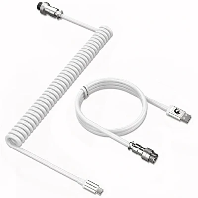 Abbildung von MAMBASNAKE C01 Spiral Tastaturkabel, Pro Custom Coiled USB C Kabel für Mechanische Tastatur, Typ auf A mit Abnehmbarem Metall Luftfahrtstecker,TPU Gaming Tastatur PC Mac Computer Weiß