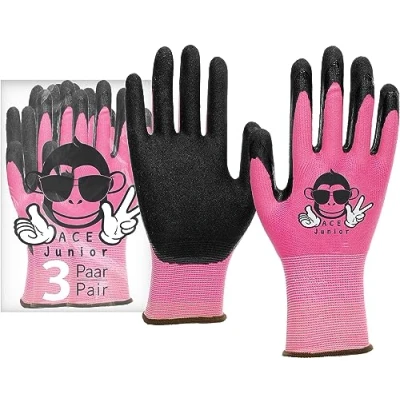 Abbildung von ACE Junior Arbeits Handschuh für Kinder 3 Paar Schutz Handschuhe die Garten Arbeit Pink 9 10 Jahre (3er Pack)