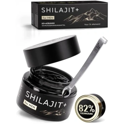 Abbildung von Shilajit Original Himalaya Für Männer 82% Fulvinsäure 50g Premium Mumijo Hochdosiert Aus Himalya Gebirge I Handernte Inkl. 500mg Dosierlöffel