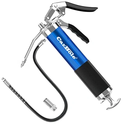 Abbildung von CarBole Einhand Fettpresse 8000PSI,mit 18inch Flexschlauch und 6inch Verlängerungsrohr aus Metall,mit Zwei Düsen,Kompatibel mit 400cc Tintenpatrone,Blau