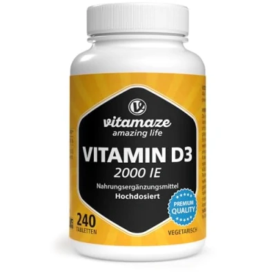 Abbildung von Vitamin D3 2000 IE hochdosiert, Vorrat für über 1 Jahr, 50 mcg reines Cholecalciferol pro 2 Tagesdosis, Sonnenvitamin Knochen und Immunsystem, Made in Germany