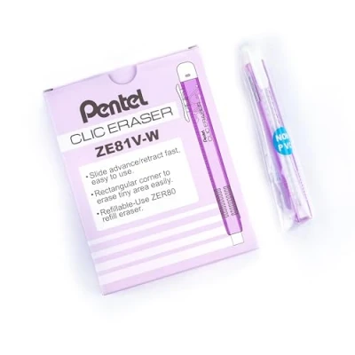 Abbildung von Pentel Clic Eraser ZE81 Radierer, rechteckig, nachfüllbar, violett, transparent, 12 Stück