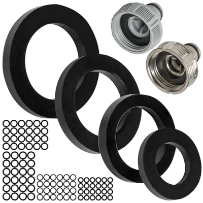 Abbildung von Ersatz Flachdichtungen Set, 100 Stück, für G 1/2&quot; 3/4&quot; 1&quot; Garten Stecksysteme, kompatibel mit Gardena 21, 26,5, 33,3 mm Hahnverbinder, Ø 19 x 11, 21 15, 24 16, 30 20 mm, Gummi, Dichtung Kit