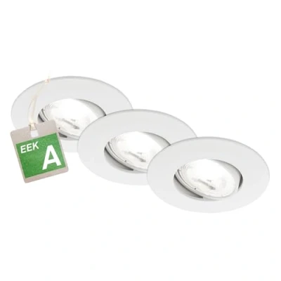 Abbildung von BRILONER 3er Set EEK A LED Einbaustrahler 230V schwenkbar, je 2W bei 360lm und 50.000h Licht, neutralweißes Spot, flach, Deckenspots, Einbauleuchten, 68mm Lochmass, 90x24mm (DxH), Weiß