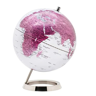 Abbildung von Exerz 25cm Globus Metallic Rosa Schülerglobus mit einem Rostfreier Stahl Englischer Sprache Verpackung in hochwertiger Kraftbox, ideal zum Verschenken