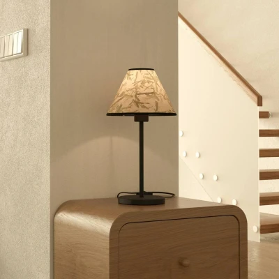 Abbildung von EGLO Tischleuchte »OXPARK«, 1 flammig, Leuchtmittel E27 ohne Leuchtmittel, Nachttischlampe, Japandi Design, Tischleuchte, Textil, Bambusblättern
