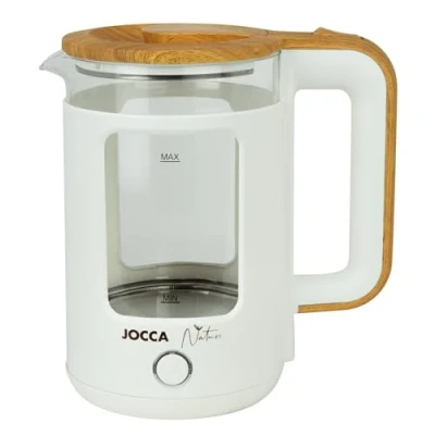 Abbildung von JOCCA Elektrischer Wasserkocher 1,8 Liter Nature Line Schneller Kocher 360º drehbare Basis Automatische Abschaltung Modernes, Elegantes Design Borosilikatglas (Weiß)