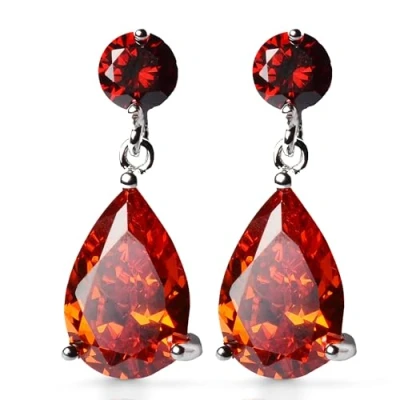 Abbildung von Crystalline Azuria Tropfenform Ohrhänger mit Orange Rot Zirkonia Kristalle 18 kt Weiß Vergoldet