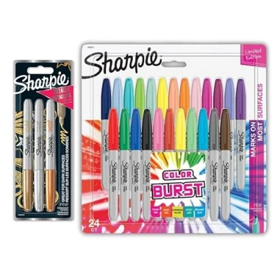 Abbildung von Sharpie Permanentmarker Feine Spitze Farbexplosion und verschiedene Metallic Farben 24 +3 Markierungsstifte