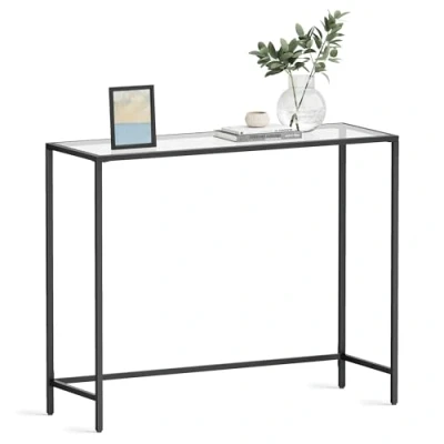 Abbildung von VASAGLE Konsolentisch, Beistelltisch, Oberfläche aus Hartglas, moderner Sofatisch, einfacher Aufbau, verstellbare Füße, Wohnzimmer, Flur, tintenschwarz transparent LGT026B01