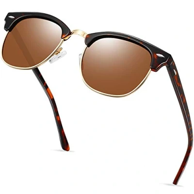 Abbildung von KANASTAL Halbrahmen Sonnenbrille Polarisiert Brown Gläser Retro Klassisch 60er Browline Style Sonnenbrillen für Herren und Damen UV400 Schutz