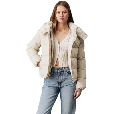 Abbildung von Calvin Klein Jeans Matte Monologo Puffer Short Winterjacke, Damen, Größe: XXL, Pelican