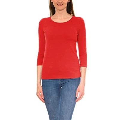 Abbildung von Alkato Damen Shirt 3/4 Arm mit Rundhals, Farbe: Rot, Größe: 3XL