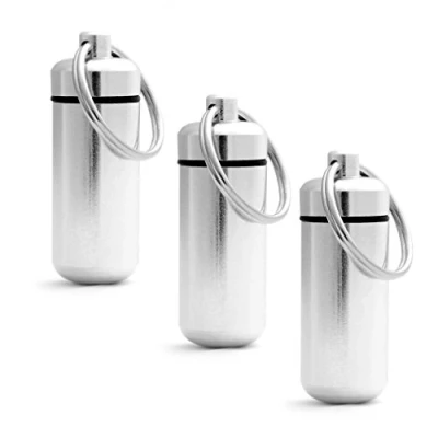 Abbildung von Mini Kapsel/Pillendose SET/Pillenbox Schlüsselanhänger/Aluminium silber