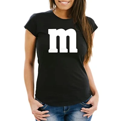 Abbildung von MoonWorks® Damen T Shirt Gruppen Kostüm M Aufdruck Fasching Karneval Verkleidung schwarz