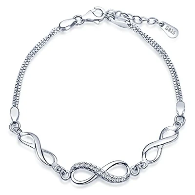 Abbildung von Unendlich U Klassisch Infinity Unendlichkeit Symbol Damen Armband 925 Sterling Silber Zirkonia Armkette Verstellbar Charm Armreif,