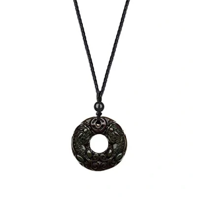 Abbildung von COAI Geschenkideen Unisex Glückskette mit Kreisring Anhänger aus Obsidian Pixiu Amulett Verstellbare Halskette