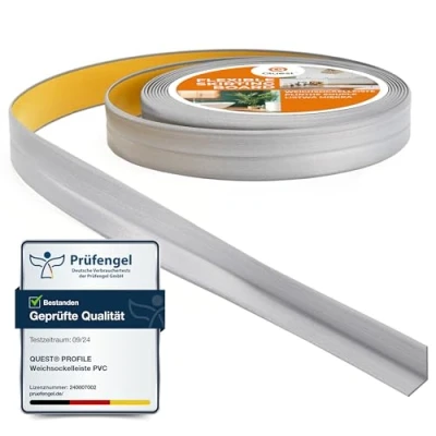 Abbildung von Quest Weichsockelleiste Selbstklebend Knickleiste Abschlussleiste für Küche Badezimmer Dichtungsband PVC Flexibel Dicht Dekorativ 10 mm x 5 Meter Silber