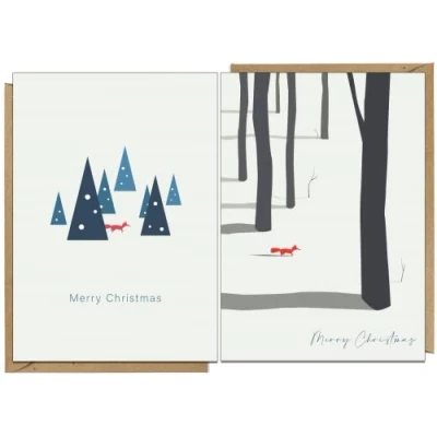 Abbildung von 24 x Fuchs Weihnachtskarten aus recyceltem Karton, 2 Designs