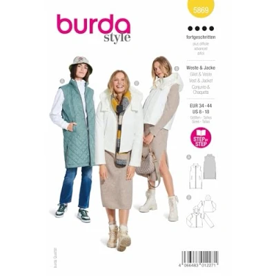 Abbildung von Burda Schnittmuster, 5869, Weste und Jacke selber nähen [Damen, Gr. 34 44] Level 4 für Profis